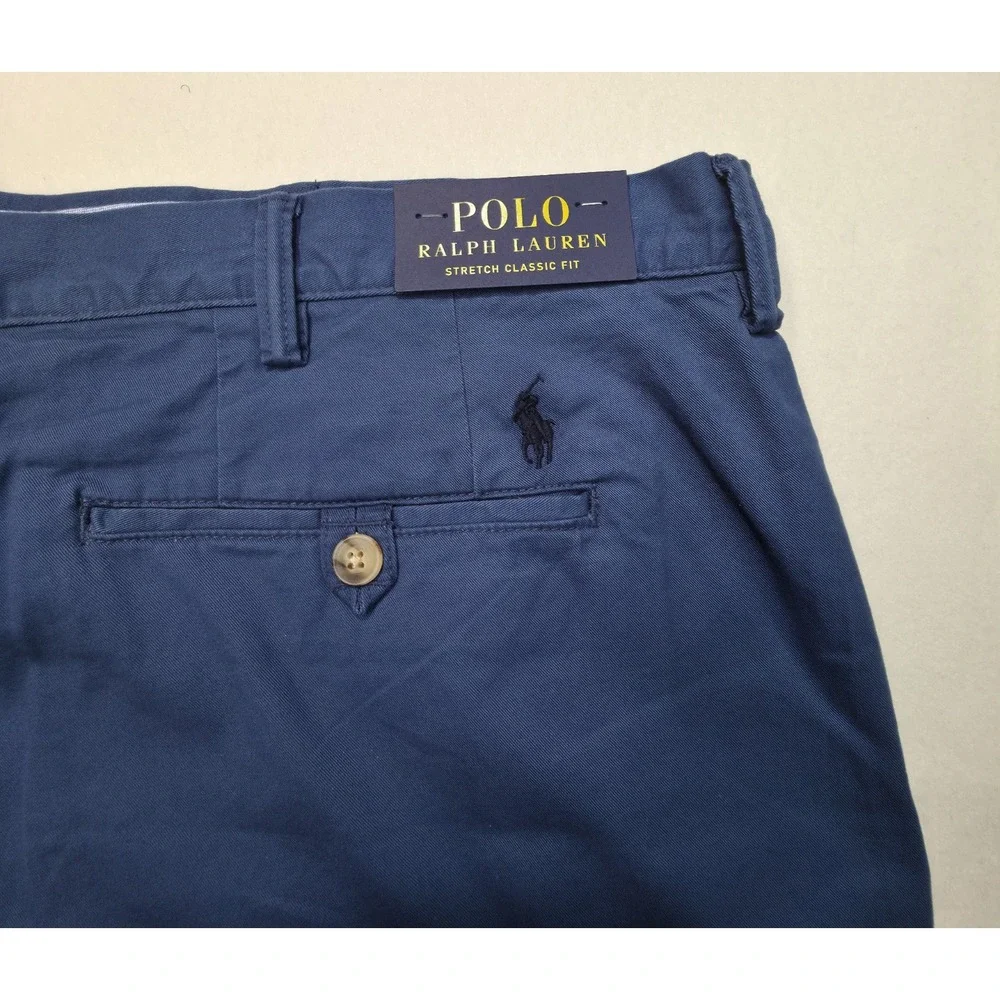 New Polo Ralph Lauren Shorts Mens 42 Blue Stretch Cotton‎ Twill Flat Front